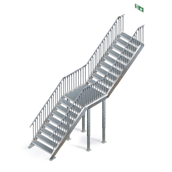 Stahltreppe 18 Stufen mit Zwischenpodest ab 299 bis 342 cm