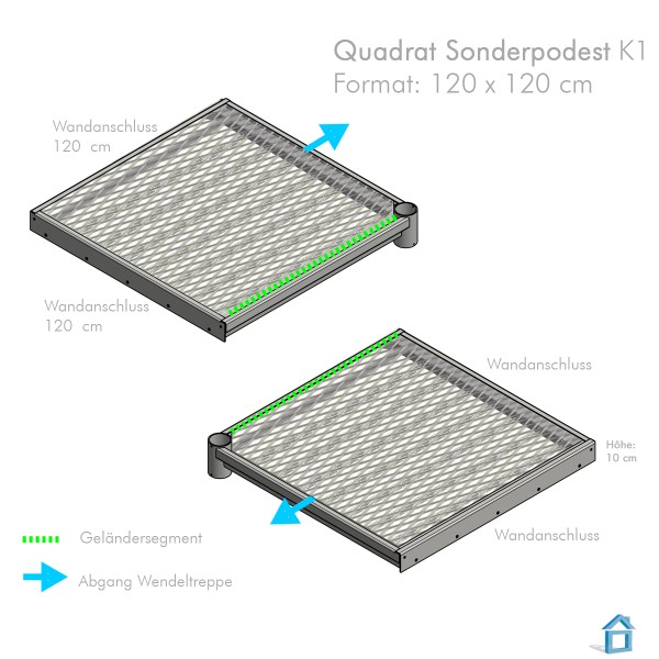 Podest Quadrat 120 x 120 cm Wendeltreppe K1