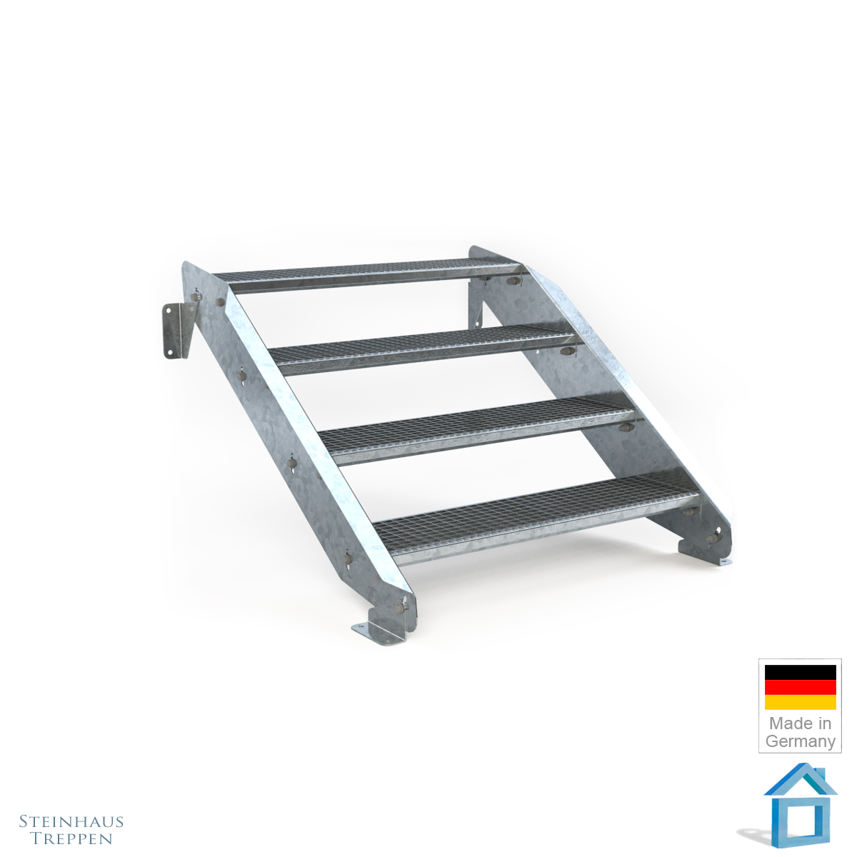 Stahltreppe Industrietreppe Aussentreppe Treppe 4 Stufen-Breite 100cm Variable Geschossh/öhe 55-85cm mit einseitigem Gel/änder