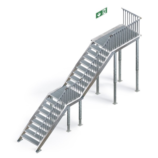 Treppe 18 Stg. 1 x Geländer mit Podest 216 cm oben = Anbau P08 (links)