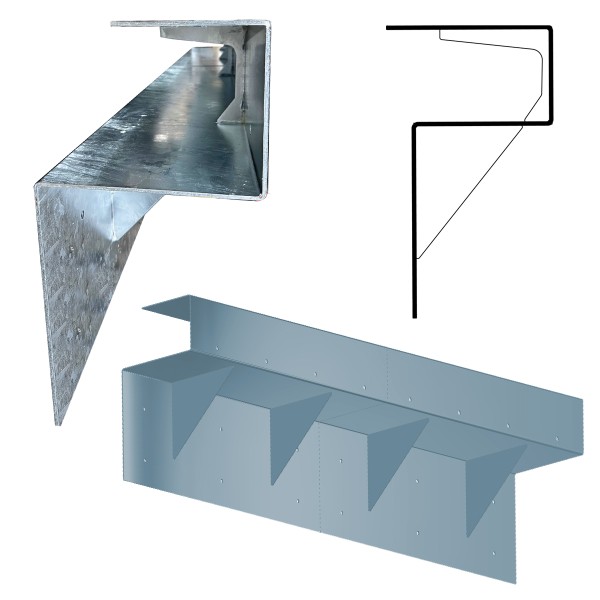 U-Profil für Podest OPTIGO = 30 cm Breite bei Dachrinne als Überbau mit Wandmontage