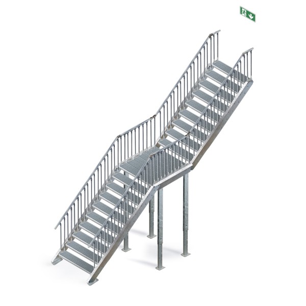 Stahltreppe 19 Stufen mit Zwischenpodest ab 315 bis 361 cm