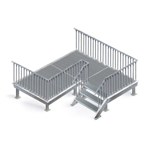 Terrasse Stahlbalkon Bausatz mit Gartentreppe Anbau links 3 Stufen: Höhe ab 50 bis 60 cm