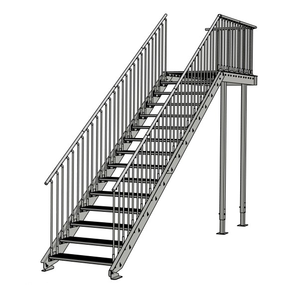 Stahltreppe 15 Stufen inkl. Podest 100 x 189 cm Anbaulänge