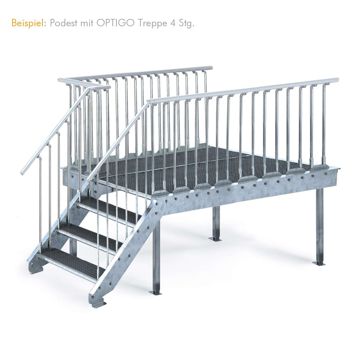 podest fertig kaufen Stahlpodest freistehend auf Bodenstützen mit Treppe komplett | Steinhaus  Treppen - Modul Stahltreppen