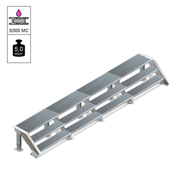 Bühnentreppe OPTIGO 480 cm Breite mit Podest 54 cm