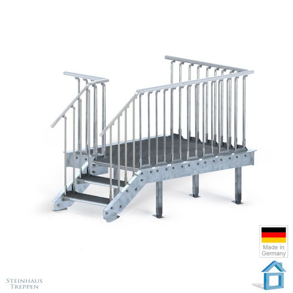 Balkon 140 x 160 cm mit Anbautreppe 3 - 10 Stufen, 80 cm Breite