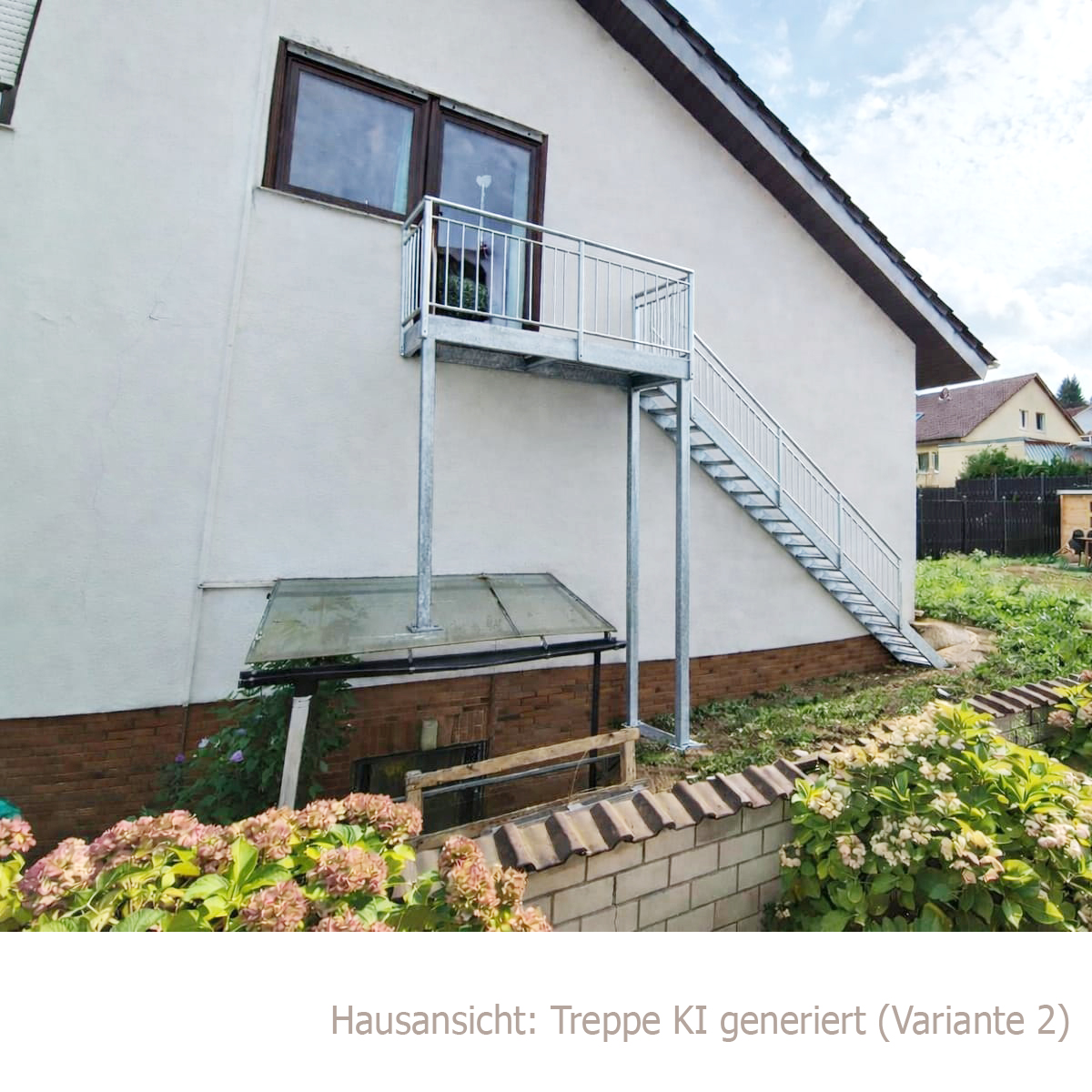 Stahltreppe mit KI generiertes Bild hat gravierende statische Fehler