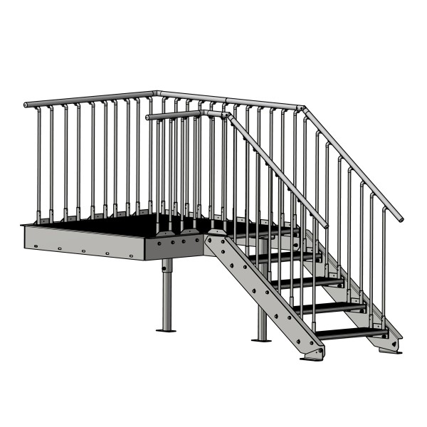 Stahlpodest mit Treppe 5 Stufen am Container oder Laderampe = Anbauseite: links
