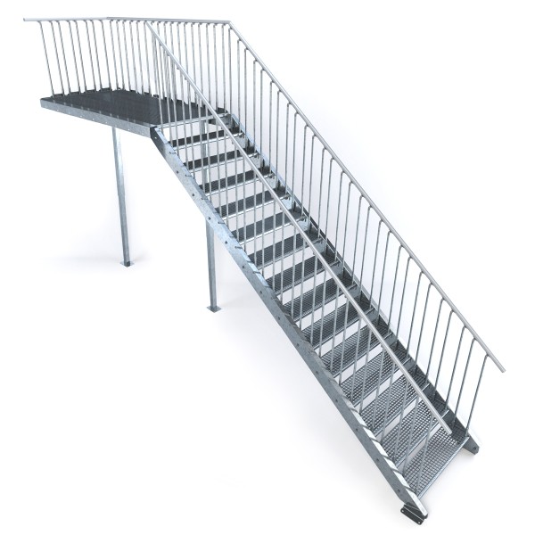 Stahltreppe 100 cm Breite 16 Stufen mit Podest in Länge 162 cm = Anbau links