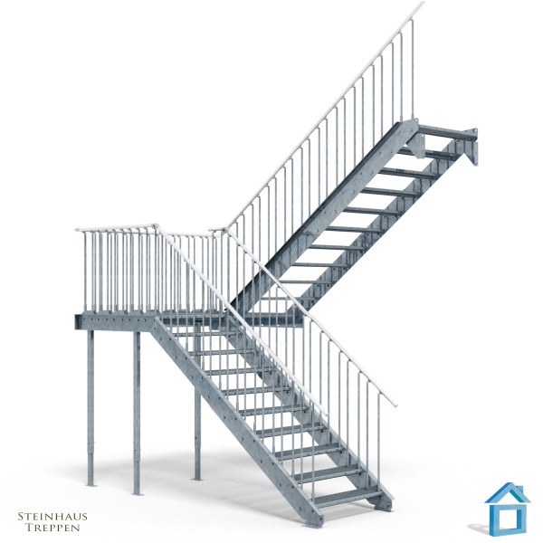 Stahltreppe halbgewendelt 100 cm Breite 2te Etage Mittelpodest GH 504 cm