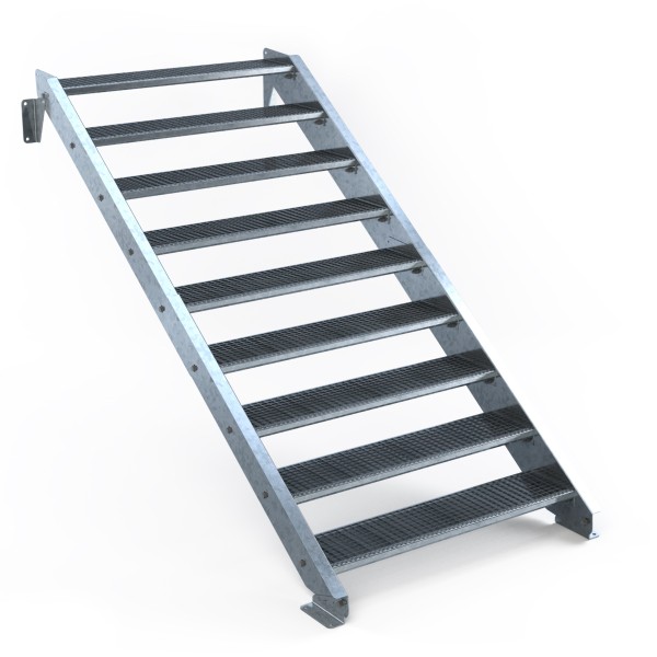 Stahltreppe 9 Stufen, 150 cm Stufenbreite, ohne Geländer