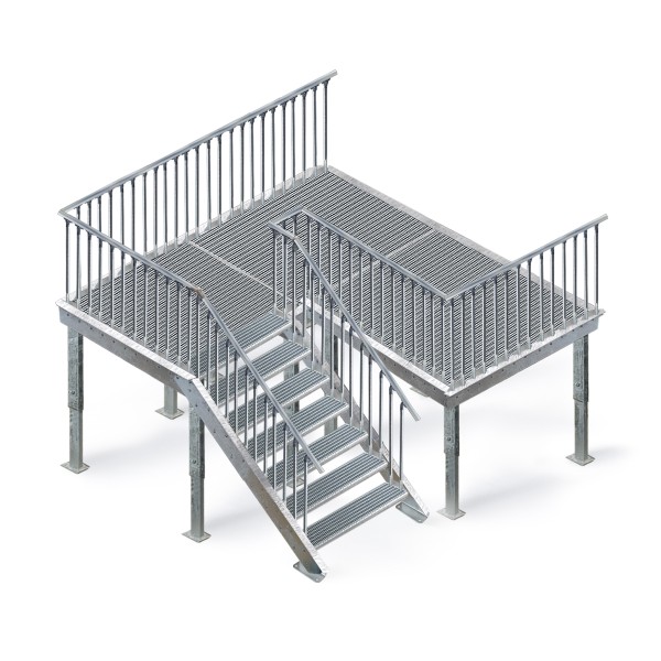 Terrasse Stahlbalkon Bausatz mit Gartentreppe Anbau rechts 7 Stufen: Höhe ab 116 bis 140 cm