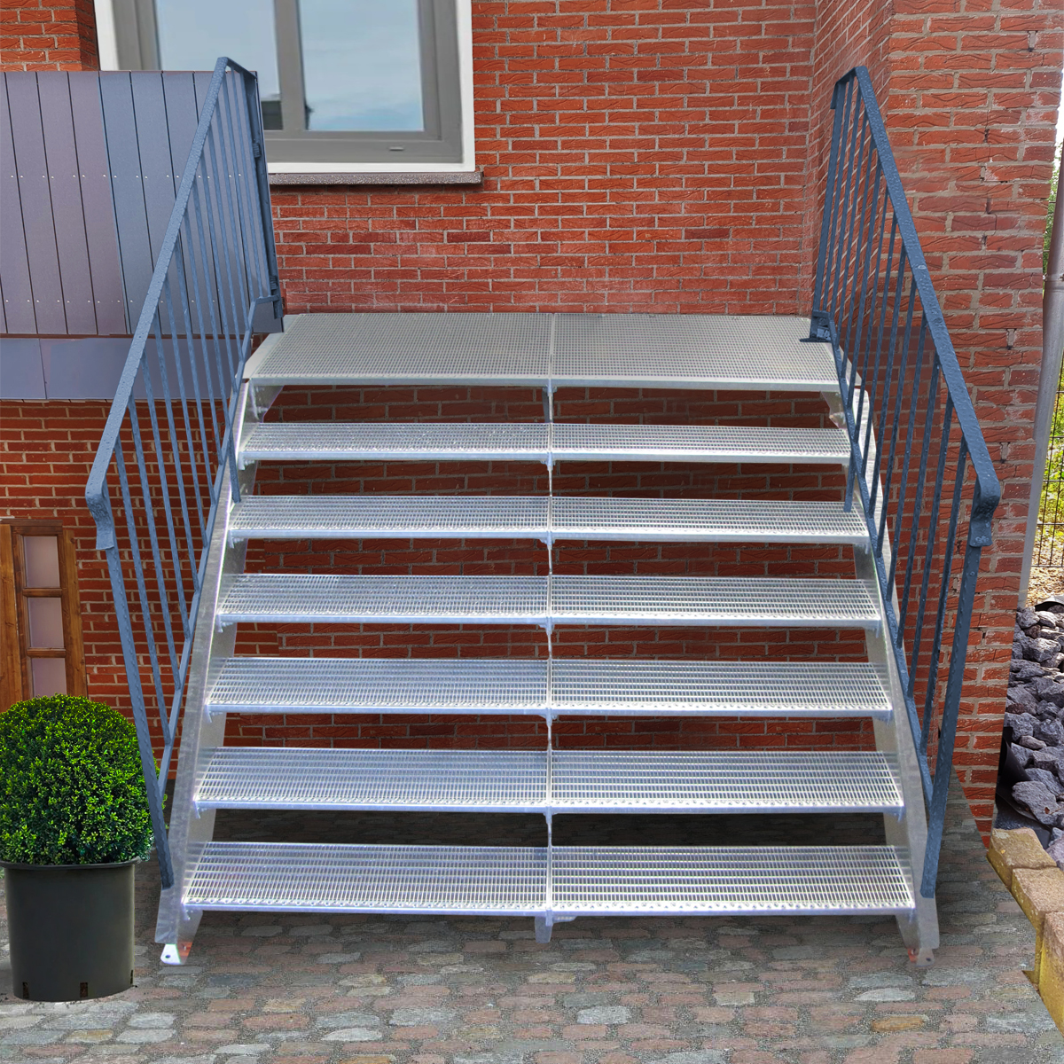 Variabel verstellbare und breite Stahltreppe mit Podest