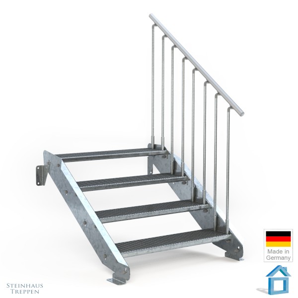 Treppe 4 Stahlstufen 100 cm Geländer rechts