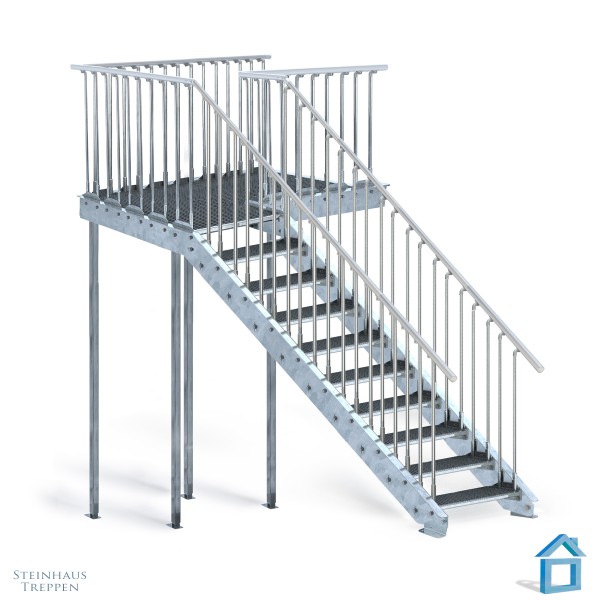 Treppenpodest GH 180 cm bis 320 cm mit Übergang Stahl-Brücke 100 x 212