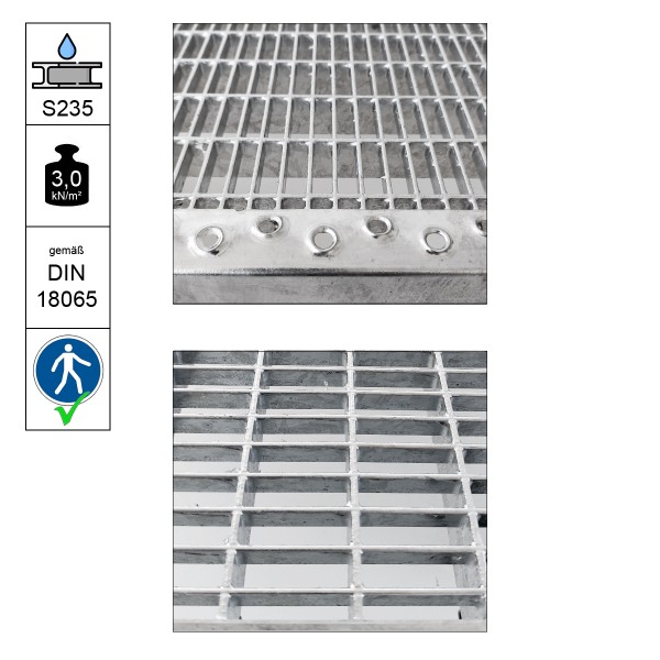 Detail Stahlrost DIN Treppenstufe mit feiner Masche ST3 für alle Schuhe geeignet