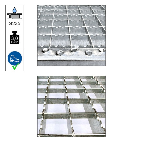 Stahlrost Belag DIN Masche 31 x 31 mm Detail grobe Masche mit Gleitschutz für Lager & Industrie