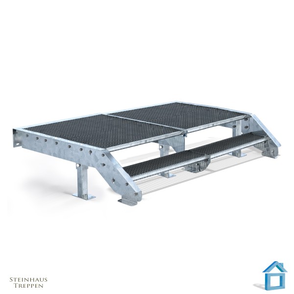Stahltreppe an Terrasse ab 33 cm bis 40 cm in 200 cm Breite mit Anbau oben 108 cm