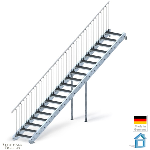 Stahltreppe verzinkt 19 Stufen, GH 380 cm