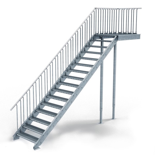 Außentreppe 16 Stufen mit Podest 100 cm Breite x 135 cm Anbaulänge