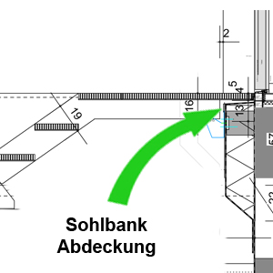 Mauerabdeckung unterhalb der Türlaibung