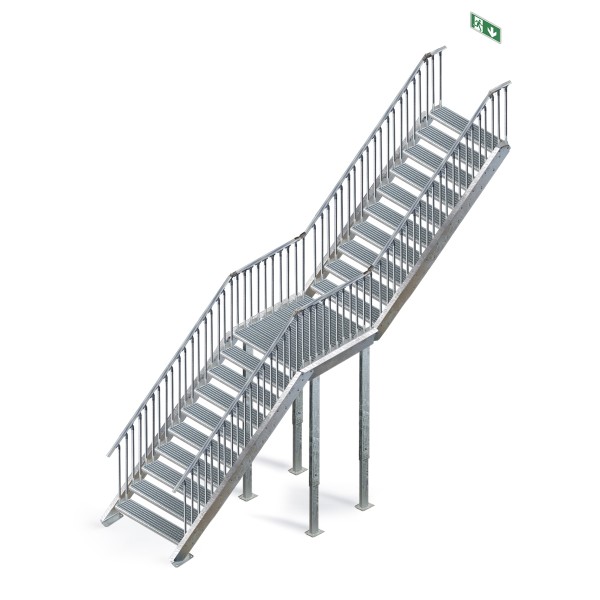 Stahltreppe 20 Stufen mit Zwischenpodest ab 332 bis 380 cm