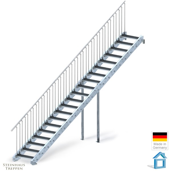 Stahltreppe verzinkt 20 Stufen, GH 400 cm