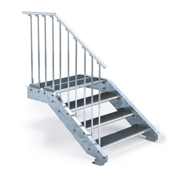 Stahltreppe 4 Stufen mit Podeststufe oben und Geländer links