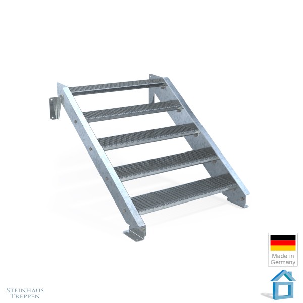 Stahltreppe 5 Stufen in Normbreiten 80 - 100 - 120 cm, ohne Geländer