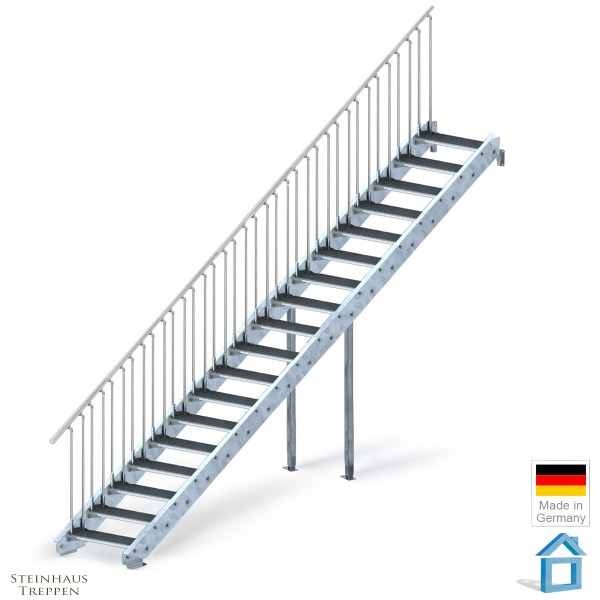 Stahltreppe verzinkt 18 Stufen, GH 360 cm