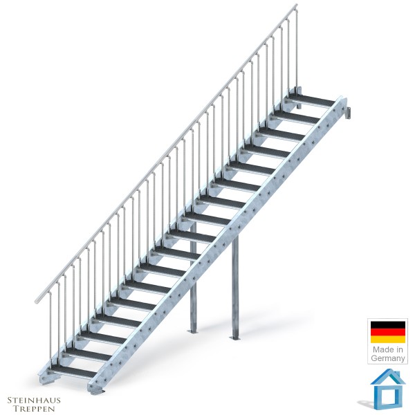 Stahltreppe verzinkt 17 Stufen, GH 340 cm