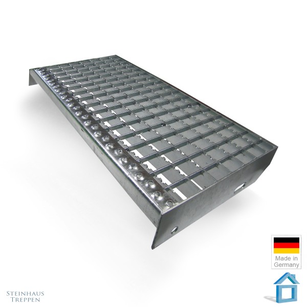 Treppenstufe Stahlrost Masche 31 x 31 mm - Belag ST2, gezackte Tragstäbe, 27 x 80 cm
