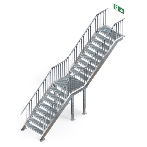 18 Steigungen 2 x Geländer rechts mit Podeststufe 54 cm oben = Anbau P06 stirnseitig