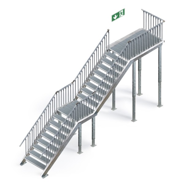 Treppe 18 Stg. 2 x Geländer mit Podest 216 cm oben = Anbau P08 (links)