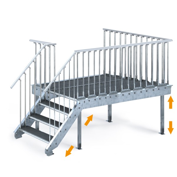 Podest Bausatz mit Treppe ab 4 bis 15 Steigungen variabel konfigurierbar