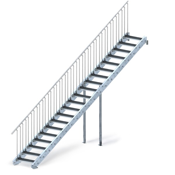 Stahltreppe 20 Stufen ab GH 332 cm bis 400 cm variabel stellbar 1 x Geländer links