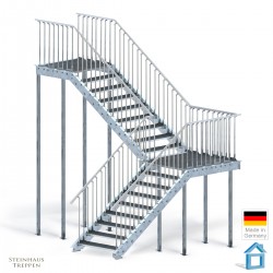 Außentreppe Stahl Bausatz mit MittelPodest, zum 2ten Stockwerk mit DIN